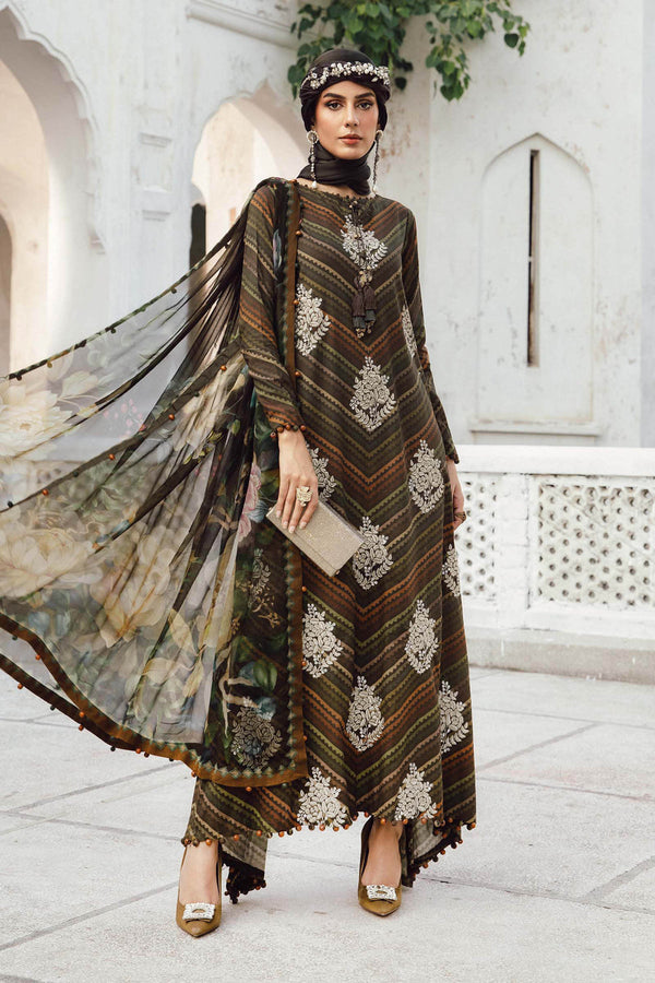 3 Piece Embroidered Cambric Suit | MPT-2705-B