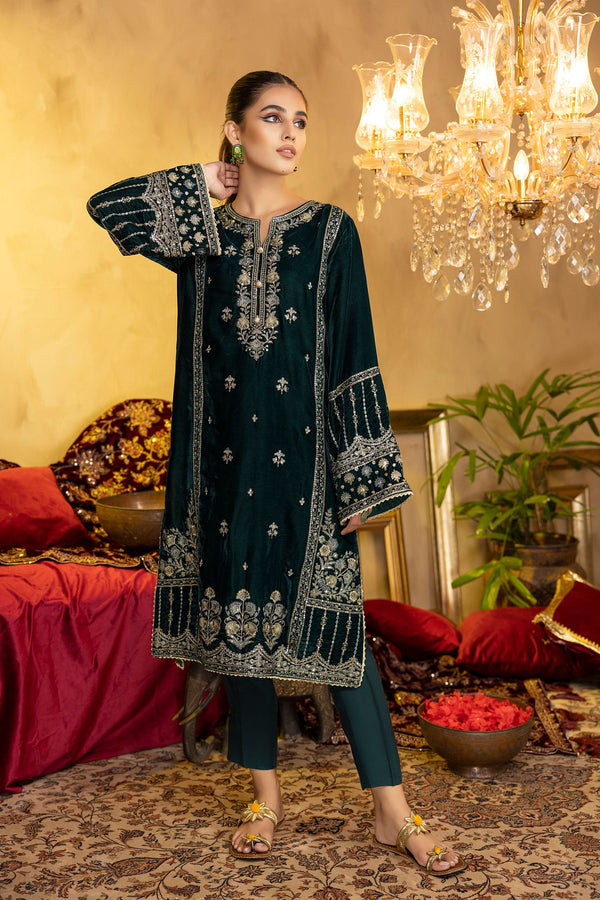 Razzle Green - Embroidered Velvet Stitched 2PC By Adans Libas